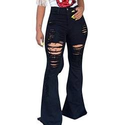 Ansenesna Schlaghose Jeans Damen Löcher High Waist Elegant Hose Frauen Flared Lang Risse Ripped Hosen Zerissene Destroyed Denim Freizeithose (Schwarz,XXL) von Ansenesna