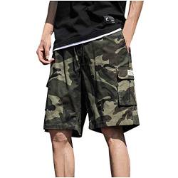 Ansenesna Shorts Herren Cargo Camouflage Kurz Hose Mit Seitentaschen Tarnfarbe Cargohose Männer Viele Taschen Locker Sommer Hosen Gummibund mit Drawstring Tarnhose (Armee grün,XXXXXXL) von Ansenesna