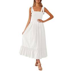 Gesmoktes Kleid Damen Lang Maxikleid Damen Sommer Elegant Sommerkleid Breite Träger Elegante Kleider Volant Strandkleid Frauen Quadratischer Kragen Sommerkleider Damen Leicht Und Luftig von Ansenesna