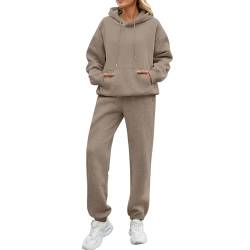 Jogginganzug Damen Set Gefüttert Winter Warm Zweiteiler Hausanzug Damen Kuschelig Elegant 2 Teilig Trainingsanzug Frauen Oversize Mit Kapuze Hosenanzug Sportlich Dicker Stoff Anzug von Ansenesna