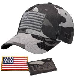 Antourage Amerikanische Flagge Unisex Baseballmütze für Damen und Herren | USA Flagge Mesh Snapback Flat Visor Cap + 2 Patriotische Patches, (55) Schwarz Camo - Strukturierte harte Krone, von Antourage