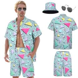 Antsparty Hawaii Hemd Männer, 4 Pcs Hawaii Outfit mit Herren Hawaii Hemd Shorts Hut Sonnenbrille, Casual Urlaub Hemd für Sommer Beach Hemd Poolparty von Antsparty