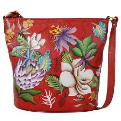 Anuschka Damen Original handbemalte Eimertasche aus echtem Leder, Crimson Garden, Einheitsgröße von Anuschka