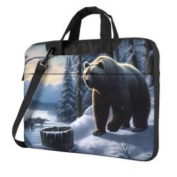 Laptoptasche mit Winterbär-Druck, strapazierfähige Laptop-Hülle, Tragetasche für 15,6-14-13 Zoll Laptop mit Griff, Schwarz , 14 inch von AoRom