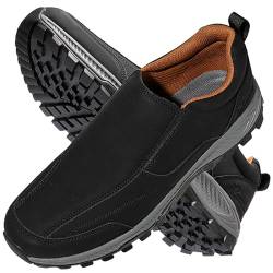 Diabetiker Schuhe Herren PU Leder Herren Slip on Sneakers Extra Weite Bequeme Turnschuh Leicht Walkingschuhe Atmungsaktiv Breite Slipper Schuhe Mokassins Slip On Loafer,Schwarz,43/265mm von Aocase