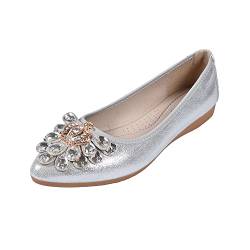 Aoikoy Damen Mädchen Hochzeitsschuhe Klassische Prinzessin Partei Schuhe Glitzer Flamenco Schuhe Slip on Flache Arbeitsschuhe Ballerina Geschlossene Flat mit Strass von Aoikoy