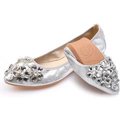 Aoikoy Damen Mädchen Hochzeitsschuhe Klassische Prinzessin Partei Schuhe Glitzer Flamenco Schuhe Slip on Flache Arbeitsschuhe Ballerina Geschlossene Flat mit Strass von Aoikoy