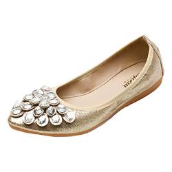 Aoikoy Damen Mädchen Hochzeitsschuhe Klassische Prinzessin Partei Schuhe Glitzer Flamenco Schuhe Slip on Flache Arbeitsschuhe Ballerina Geschlossene Flat mit Strass von Aoikoy