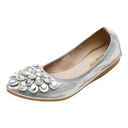 Aoikoy Damen Mädchen Hochzeitsschuhe Klassische Prinzessin Partei Schuhe Glitzer Flamenco Schuhe Slip on Flache Arbeitsschuhe Ballerina Geschlossene Flat mit Strass von Aoikoy