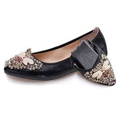 Aoikoy Damen Mädchen Hochzeitsschuhe Klassische Prinzessin Partei Schuhe Glitzer Flamenco Schuhe Slip on Flache Arbeitsschuhe Ballerina Geschlossene Flat mit Strass von Aoikoy