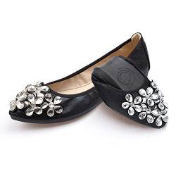 Aoikoy Damen Mädchen Hochzeitsschuhe Klassische Prinzessin Partei Schuhe Glitzer Flamenco Schuhe Slip on Flache Arbeitsschuhe Ballerina Geschlossene Flat mit Strass von Aoikoy