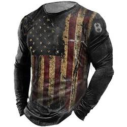Herren American Flag Print Rundhals Langarm T-Shirt Retro Motorrad Biker Pullover Sport T-Shirt von Aoligeinb