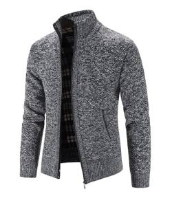 Aoouekul Cardigan Herren Reissverschluss Sweatjacke Winter Ohne Kapuze Zip Strickjacken Warm Stehkragen Strickjacke (DE/NL/SE/PL, Alphanumerisch, 3XL, Regular, Regular, Schwarzgrau) von Aoouekul