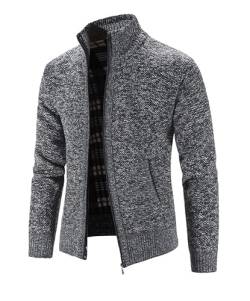 Aoouekul Cardigan Herren Reissverschluss Sweatjacke Winter Ohne Kapuze Zip Strickjacken Warm Stehkragen Strickjacke (DE/NL/SE/PL, Alphanumerisch, XXL, Regular, Regular, Schwarzgrau) von Aoouekul