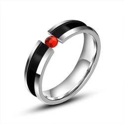 Aotiwe Promise Ring Men, Ring Set Herren 5mm mit Rotem Zirkonia Silber Schwarz Ringe Herren Kleiner Finger Edelstahl Größe 65 (20.7) von Aotiwe