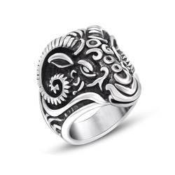 Aotiwe Ring Männer, Freundschaftsringe Dünn Vintage Punk Schaf Silber Schwarz Promise Ring Männer Edelstahl Größe 54 (17.2) von Aotiwe