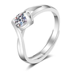 Aotiwe Silber Ringe, Damenring Vintage Hohles Herz mit 1 ct Zirkonia Wedding Ring Größe Verstellbar Geschenke für Frauen von Aotiwe