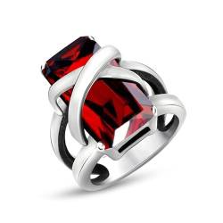 Aotiwe Silber Ringe Vintage, Verlobungsring Damen Edelstahl Hohler Vintage Zirkonia Rot Ring Women Größe 57 (18.1) von Aotiwe