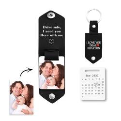 Schlüsselanhänger Personalisiert mit Foto Text Kalender Gravur, Leder Schlüsselanhänger klappbar Geschenke für Männer Freund Papa Vater Partner (Schwarz) von Aotoyou