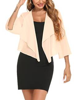 Aottori Bolero Damen Chiffon Schulterjacke mit 3/4 Ärmel Elegant Bolerojacke Festlich Sommer Cardigan Leichte Transparent Hochzeit Aprikose L von Aottori