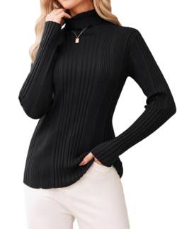 Aottori Damen Pullover Rollkragen Rollkragenpullover Elegant Slim Fit Strickpulli Langarm Einfarbig Strickpullover Ribbed Strick Tops für Winter Schwarz M von Aottori