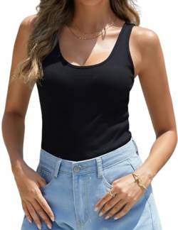 Aottori Damen Tank Top Spaghetti Sommer Sexy Oberteile Ärmellose Slim Fit Basic Shirt Gerippt Träger Blusentop Einfarbig Schwarz XL von Aottori