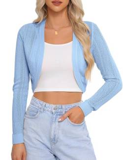 Aottori Strickjacken für Damen Kurz Bolero Elegant Festliche Cardigan Sommer Leicht Schulterjacke Langarm Brautjacke Abendkleid Hochzeit Blau M von Aottori