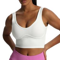 Aoxjox Damen Workout Brooke Tank Crop Curve Longline Fitness Sport BHs Gepolstert Training Gym BH Yoga Top, Weiss/opulenter Garten, Medium von Aoxjox