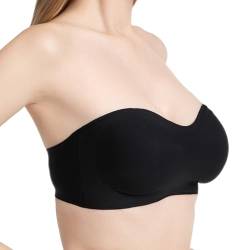 Trägerloser BH, Push Up Gepolstert Bandeau BH ohne Träger Bandeau Top Damen Bralette mit Rutschfester Silikon Soft Seamless Strapless Bra ohne Bügel, Schwarz-XL von Aoyinfe