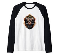 Rhesus Macaque Shirt Affe Portrait Wildlife Exotic Ape Raglan von Apes Empire