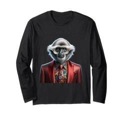 Silbernes Gibbon Shirt Affe Portrait Lustiges Affengesicht Kunstwerk Langarmshirt von Apes Empire