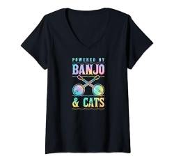 Damen Angetrieben von Banjo And Cats T-Shirt mit V-Ausschnitt von Appalachian Style Bluegrass Banjo Player Merch