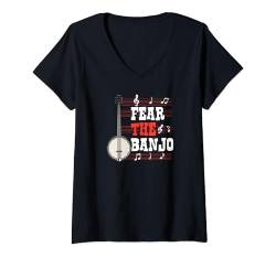 Damen Fürchte das Banjo T-Shirt mit V-Ausschnitt von Appalachian Style Bluegrass Banjo Player Merch