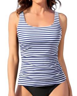 Aqua Eve Tankini-Top für Damen, Bademode, nur Oberteil, Bauchkontrolle, Badeanzug, Oberteil, ohne Unterteil, bescheidenes Badeoberteil, Blauer Streifen, XL von Aqua Eve