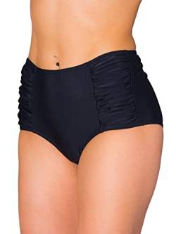 Aquarti Damen Bikinihose mit Hoher Taille und Raffung, Farbe: Schwarz, Größe: 44 von Aquarti