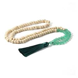 Aqxyvfr nrhnrhh 8mm Natürliche Steine Gelb Tiger Eye Japamala Halsketten Holzperlen Mala Quaste Anhänger Lariat Halsketten for Frauen Männer (Color : Green Aventurine) von Aqxyvfr