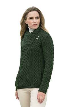 Cable Knit Cardigan With Side Zip Green von Aran Crafts