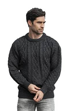 Aran Crafts Basket Stitch Pullover mit Rundhalsausschnitt, 100 % Wolle - Schwarz - Mittel von Aran Crafts