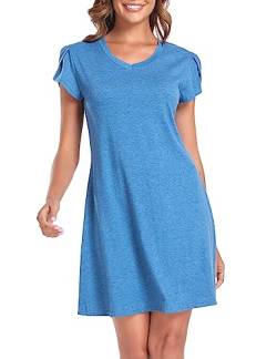 Aranmei Damen Nachtwäsche Kurzarm Baumwolle Nachthemd Full Slip Nachthemd Loungewear Nachtwäsche Nachthemd, blau, 48 von Aranmei