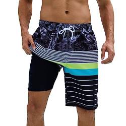 Arcweg Badehose für Herren Badeshorts mit Kompression 2 in 1 Schnelltrocknende Strandshorts Männer Elastisch Surf Shorts mit Reißverschlusstaschen XS-2XL Schwarzer Streifendruck XL（EU von Arcweg