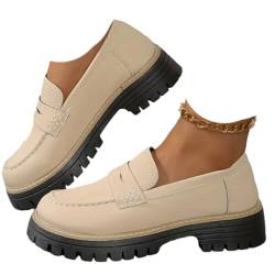 Orthoture-orthopädische Plateau-Loafer, bequeme Damen-Loafer mit runder Spitze im Retro-Stil zum Hineinschlüpfen für die Arbeit (Beige, Erwachsene, Damen, 42, Numerisch, EU Schuhgrößensystem, M) von Argumub