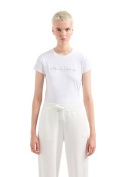 Armani Exchange Women's Rhinestone Script Logo Cotton Crewneck T-Shirt, optic white, X-Large von Armani Exchange