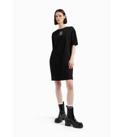 Armani Exchange für Damen. 6DYA79YJ3RZ1200 T-Shirt-Kleid mit Monogramm aus Bio-Baumwolle ASV schwarz (L), Lässig, Kurzarm von Armani Exchange