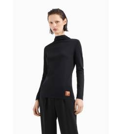 Armani Exchange für Damen. 6DYM1DYMH6Z1200 Pullover mit Mütze und monogrammiertem Aufnäher ASV Schwarz (XS), Lässig, Viskose von Armani Exchange