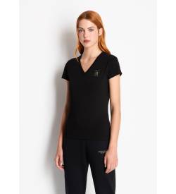 Armani Exchange für Damen. 8NYTNXYJG3Z1200 Einfarbiges schwarzes T-Shirt (L), Lässig, Baumwolle, Kurzarm von Armani Exchange