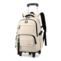 Armbq Rollrucksack für Jungen, Kinderrucksack mit Rollen, Trolley, Schultasche für Teenager, elementarer Rucksack mit Rädern, Beige mit 2 Rollen, 2 Wheels von Armbq