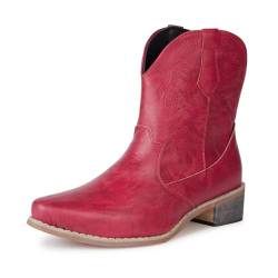 Aro Lora Westliche Cowboystiefel für Frauen Klassische Cowboystiefel mit spitzer Kappe und hohen Absätzen für die Wadenmitte Rot 43 von Aro Lora