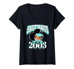 Damen Schütze 2003 Türkis Geburtstag Afro Sternzeichen Königin T-Shirt mit V-Ausschnitt von Around The Way Girls: Afro Zodiac Melanin Queen