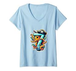 Damen Geburtstag: Octopus Pirate Boy, 7. Geburtstag T-Shirt mit V-Ausschnitt von ArrrTees Co.