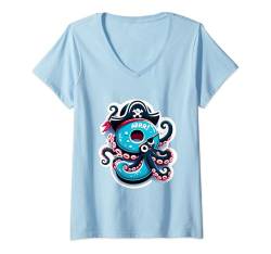 Damen Geburtstag: Octopus Pirate Boy, 9. Geburtstag T-Shirt mit V-Ausschnitt von ArrrTees Co.